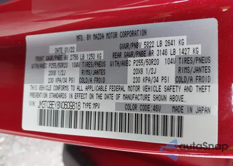 2022 Mazda Cx-9 Signature z USA, uszkodzony, nr VIN JM3TCBEY8N0609818